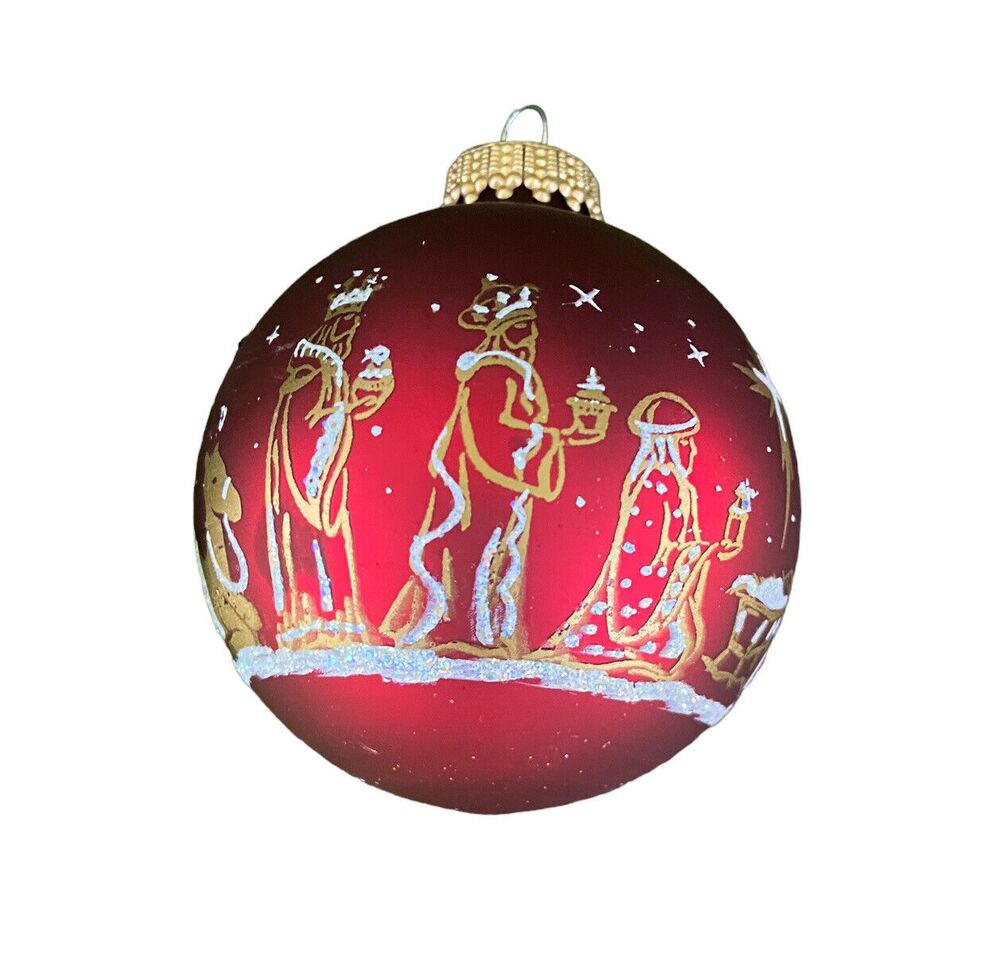 Jerusalem Red Manger  Glass 2.5 Glitter Ball Christmas Ornament